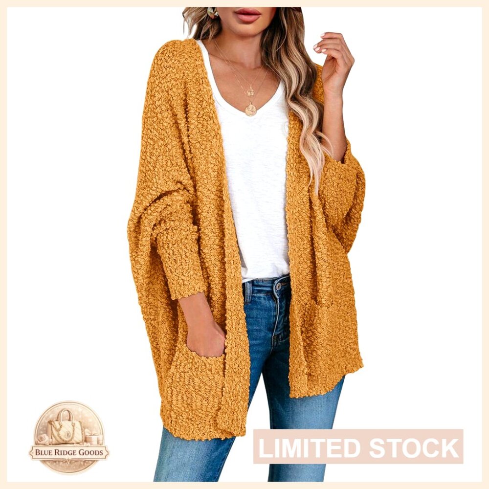 Chunky Popcorn Cardigan Oversized Open Front Batwing Long Sleeve Fuzzy Knit